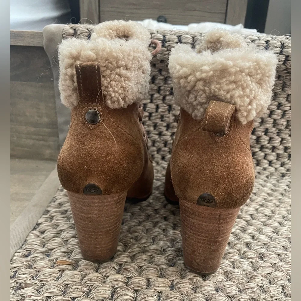 UGG Brown Ankle Boots with Shearling Trim - Picture 5 of 7
